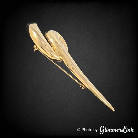 Vintage Modernist Long Polished Swirl Squiggle Gold Tone Brooch - Picture 3 of 9
